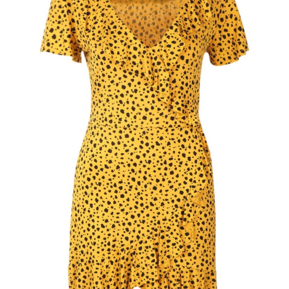NWOT Mustard Ruffled Tea Dress - Picture 4 of 4